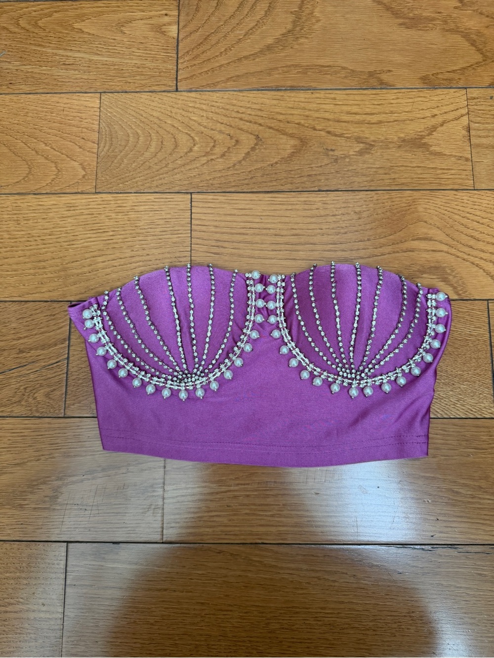Beaded Strapless Bandeau Crop Top